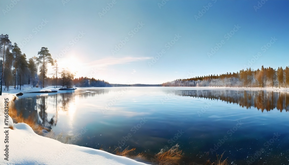 winter lake scenery in finland