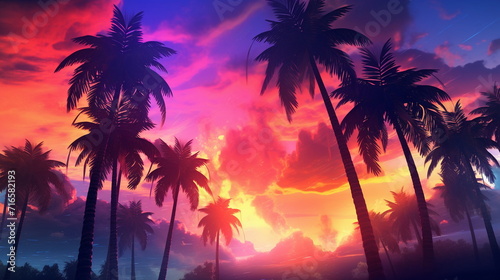 palm trees on the coast at sunset © Евгений Высоцкий