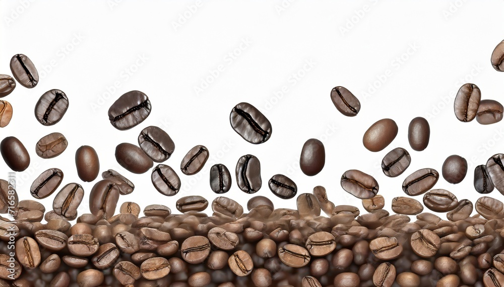 Obraz premium coffee beans isolated on white background close up panoramic view