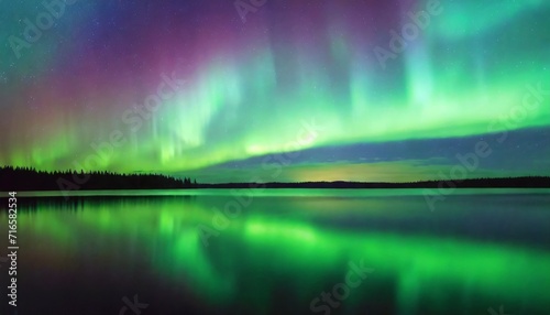 beautiful northern lights aurora borealis over lake in finland