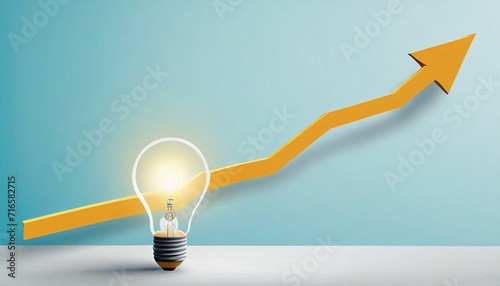 light bulb with arrow moving up concept of growth after successful implementation of creative idea in business start up