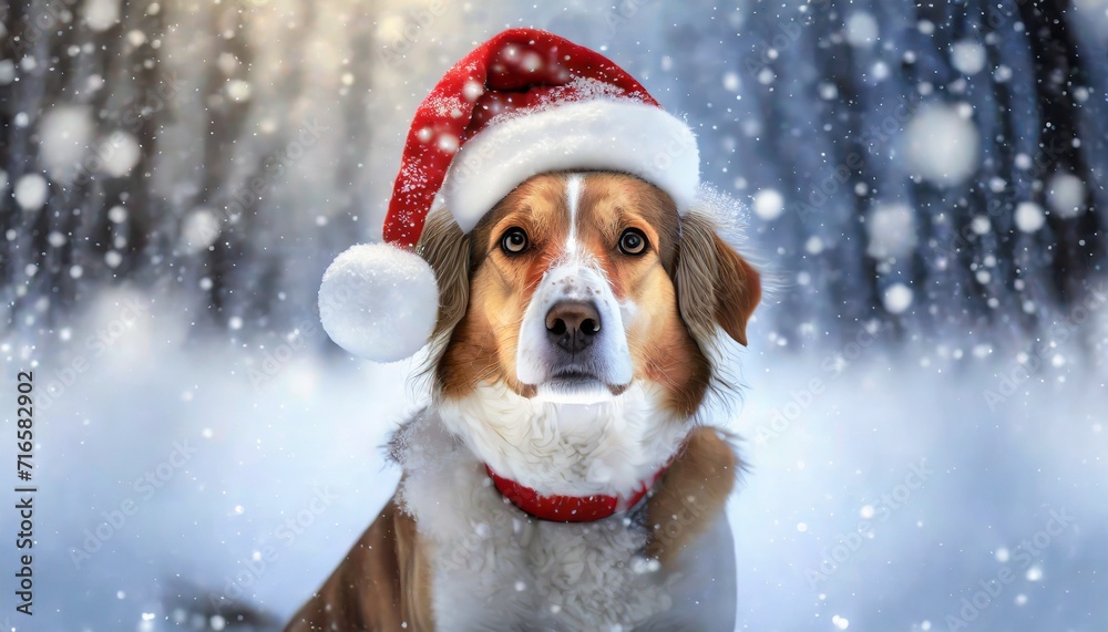 adorable dog in a santa hat amidst a snowy backdrop capturing the essence of christmas spirit adorable dog in a santa hat amidst a snowy backdrop capturing the essence of christmas spirit