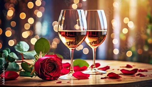celebration with wine and rose