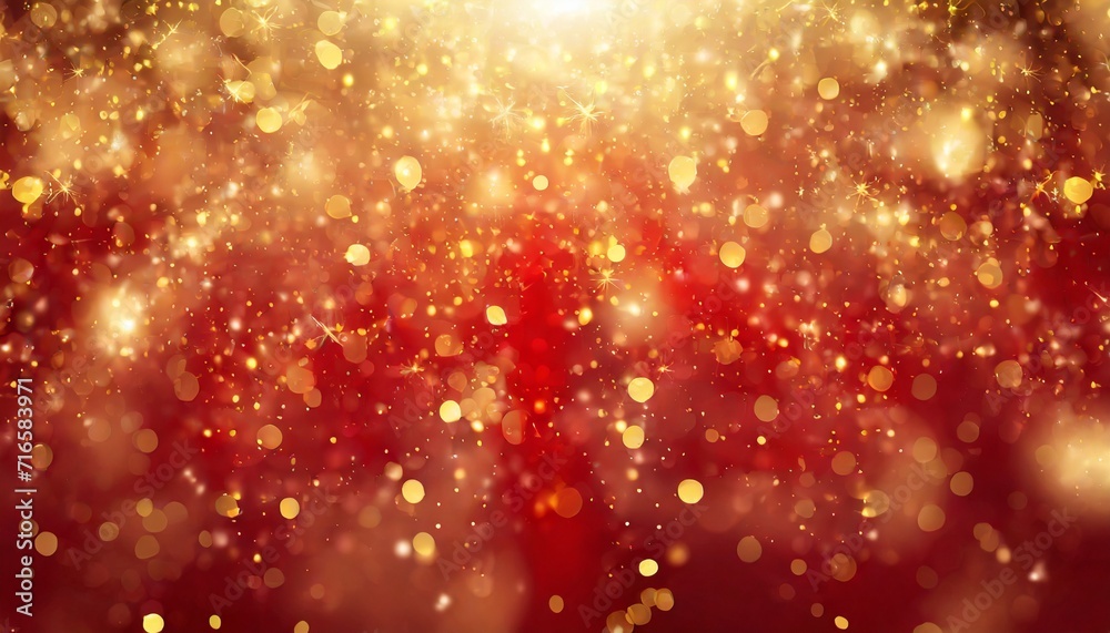 new year christmas red background with gold stars and sparkling abstract background with red and gold particle christmas golden light shine particles bokeh on red background gold foil texture ai