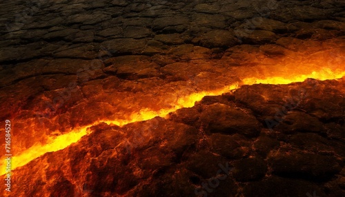 volcanic lava with fiery hot cracks flow and glowing magma breaked stone surface empty background for copy space