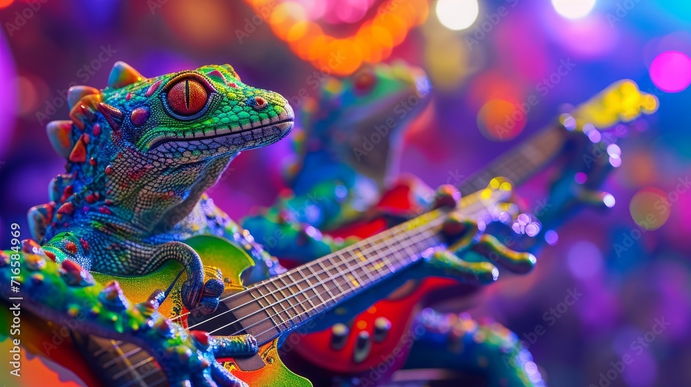 Colorful Toy Lizard Playing Guitar - Fun Musical Toy for Kids