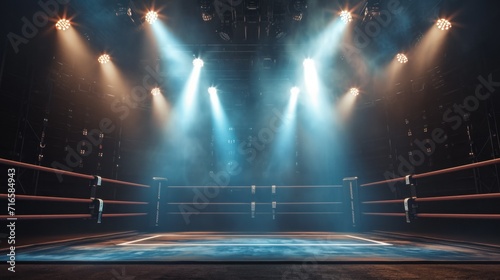 boxing ring with illumination by spotlights --ar 16:9 --v 6 Job ID: e81d8b52-9ba3-4c6e-97ea-ae75390de8ac