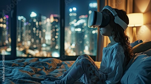 A virtual reality city emerging from a child's headset, skyscrapers of imagination rising beyond the walls of their bedroom, dreams given form.