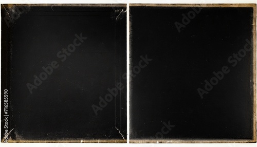 old black empty aged vintage retro damaged paper cardboard photo card blank frame front and back side rough grunge shabby scratched texture distressed overlay surface for collage high quality