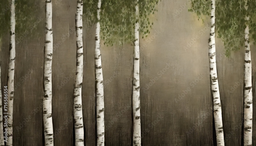 art painted birch trees on a textured background drawing in light and dark colors photo wallpaper for the interior