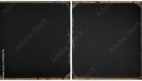 old black empty aged vintage retro damaged paper cardboard photo card blank frame front and back side rough grunge shabby scratched texture distressed overlay surface for collage high quality