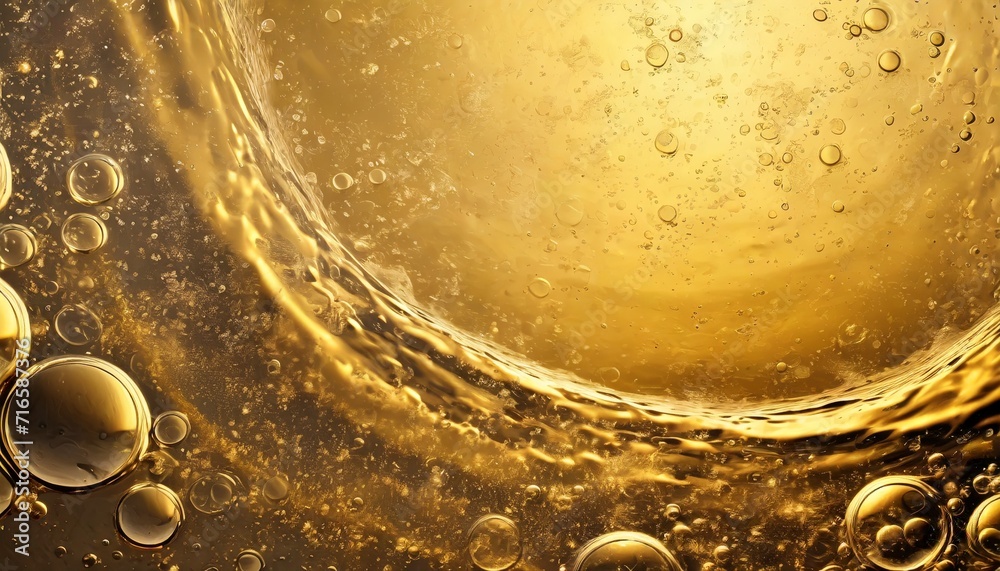 abstract golden background oil in water surface foam of soap with bubbles - obrazy, fototapety, plakaty 