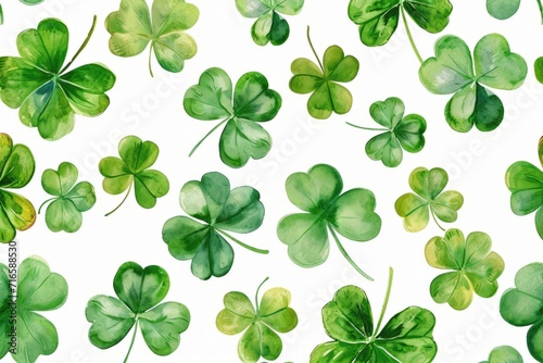 Bunch of Green Shamrocks on White Background - Lucky Symbols for St. Patricks Day Celebration