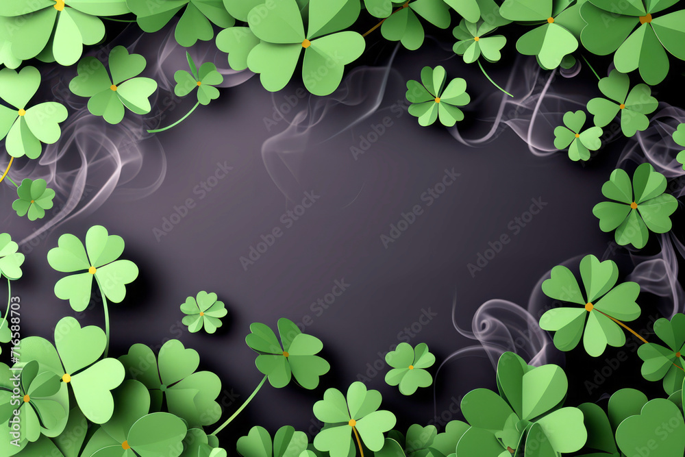 A Collection of Green Shamrocks on a Black Background A Collection of Green Shamrocks on a Black Background