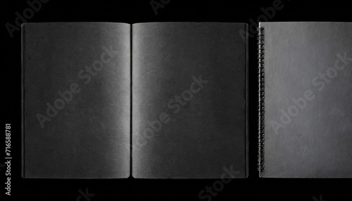 old black gray shabby notebook notepad book booklet back front inside paper texture isolated on black