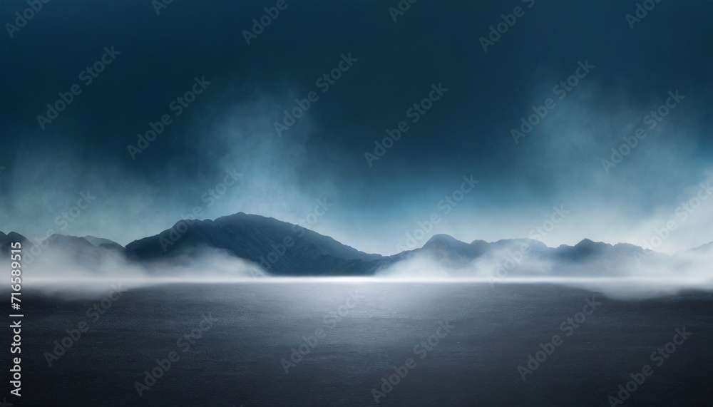 dark street asphalt abstract dark blue background empty dark mountain range scene with smoke mist cold white float up for display products
