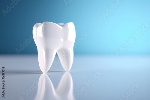 White tooth on blue background  light emphasizes the purity of the tooth