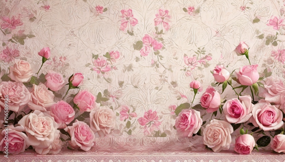 tapestry with rose floral romantic texture background