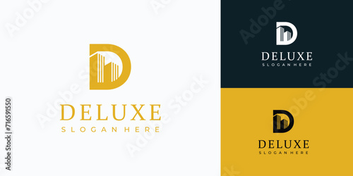 Letter D initial vector logo design with luxury skyscraper.