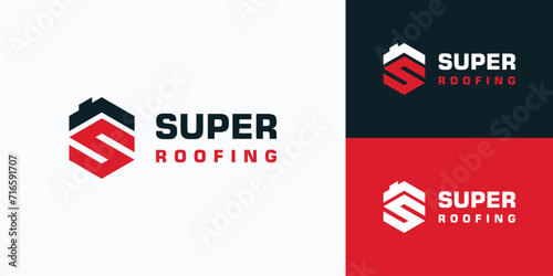 Letter S hexagon initial vector logo design with roof.