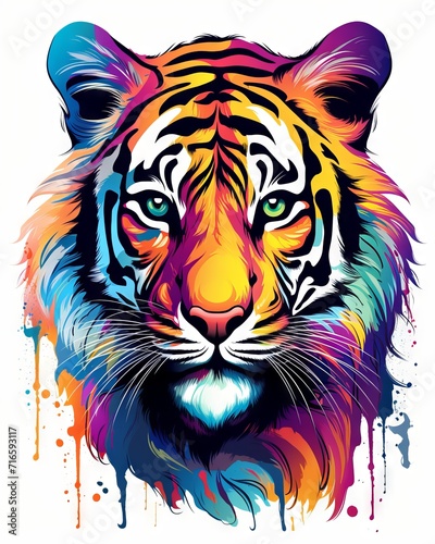 Tiger illustration stickers in vivid and pastel colors on a white background for t-shirt design