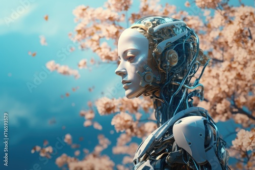 Ai robot future technology. Modern artificial intelligence assistant in real organic world.