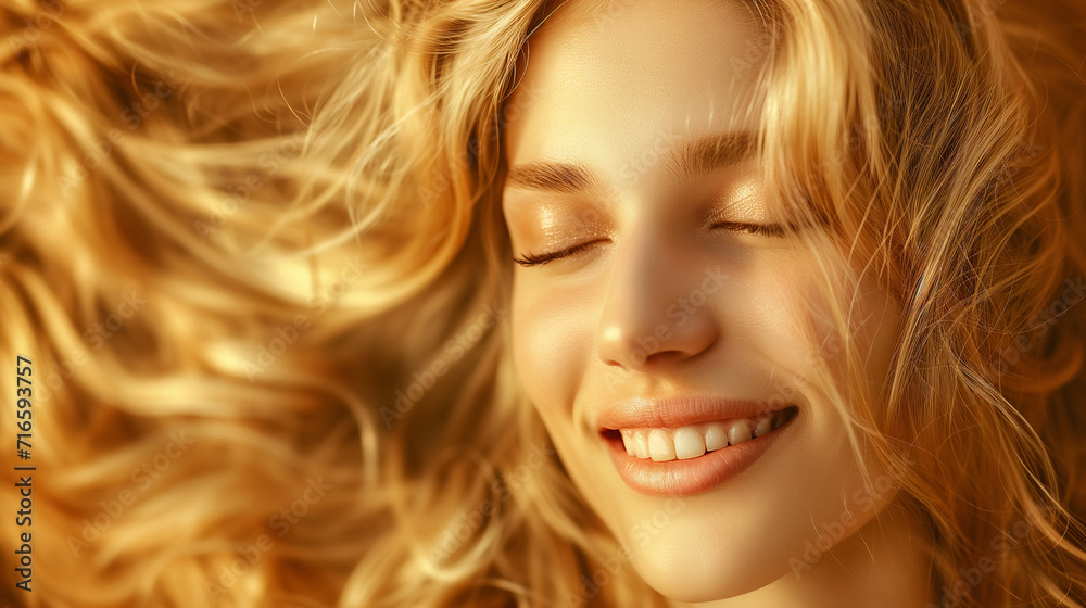 Beautiful girl with hair coloring in blond. Stylish hairstyle curls done in a beauty salon.