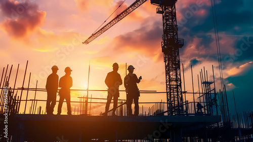 Engineer Silhouettes Inspecting High-Rise Construction Site