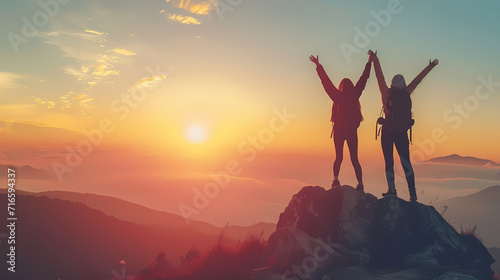 Victory Pose Silhouettes on Mountain Crest During Sunrise © Artistic Visions