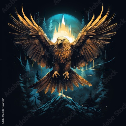 Mystical eagle guardian t-shirt design with runes and wings photo