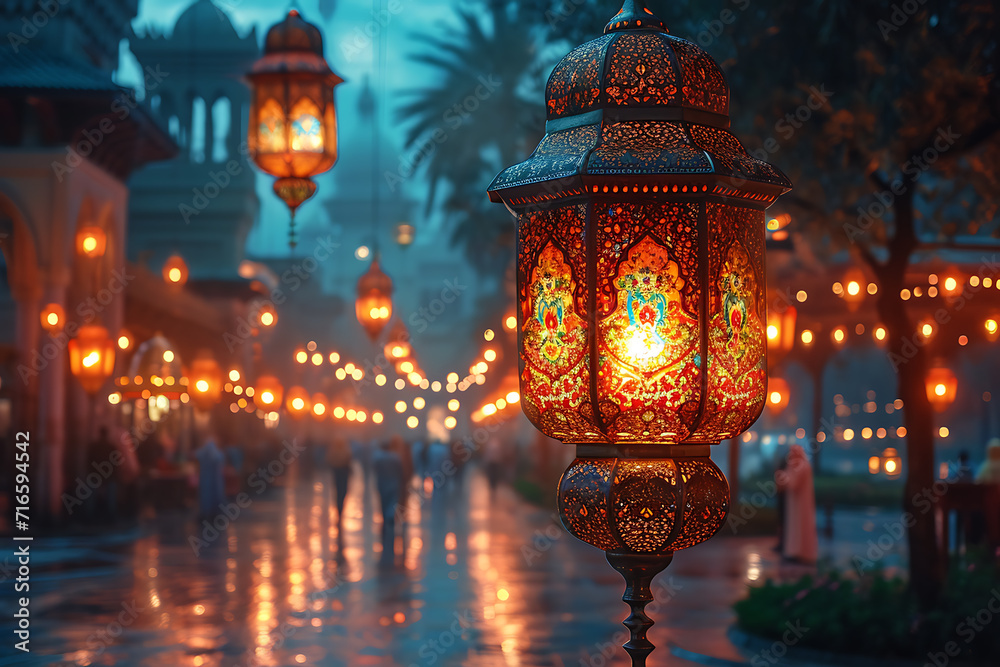 ramadan, holiday, city bokeh light background