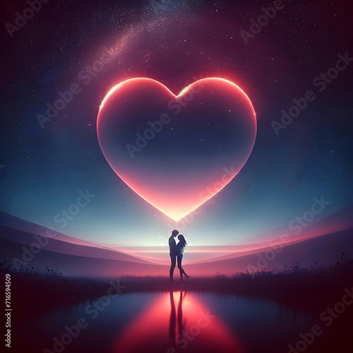 Stargazing Lovers  Cosmic Heart and Reflection  