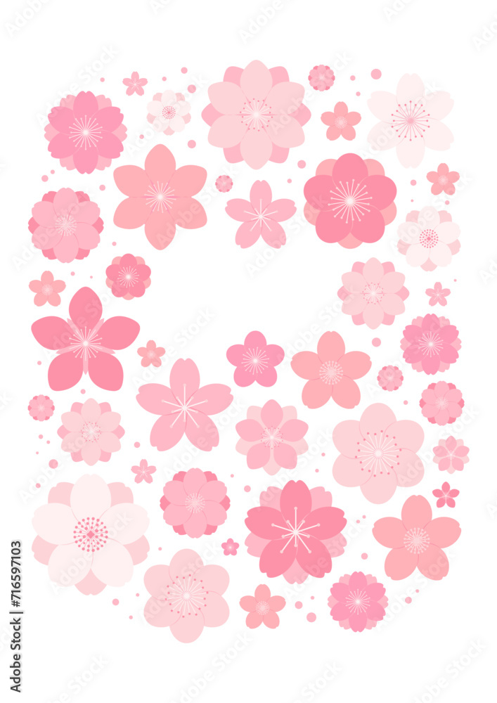 Spring flowers, blossoms, blooms, floral frame. Rectangular border with copy space on transparent background. Flat style vector illustration. Abstract geometric design. Concept seasonal banner Spring flowers, blossoms, blooms, floral frame. Rectangular border with copy space on transparent background. Flat style vector illustration. Abstract geometric design. Concept seasonal banner