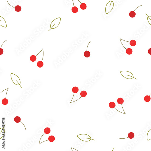 Seamless pattern with small red cherry on white background. Vector illustration