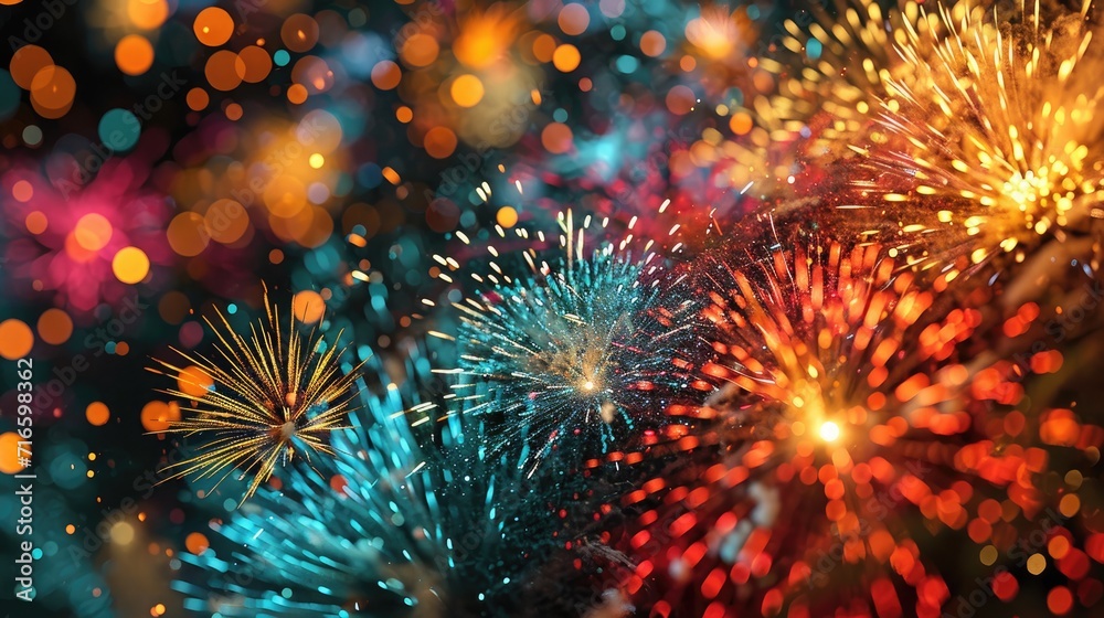 Fototapeta premium At night, the fireworks are blooming in the sky