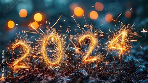 2024 bold electric fireworks font, happy new year wallpaper