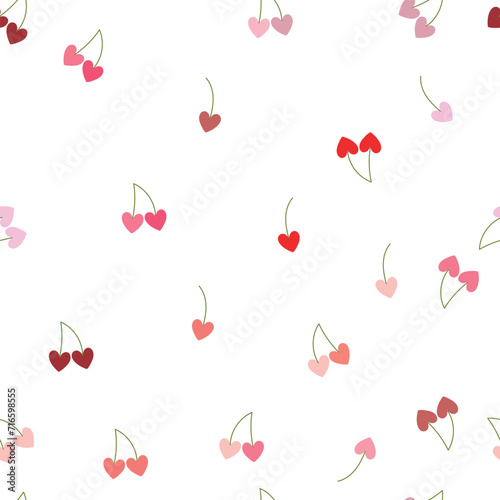 Seamless pattern with cute cherry hearts  on white background. Vector illustration for  Valentines day, wrapping paper, decor.