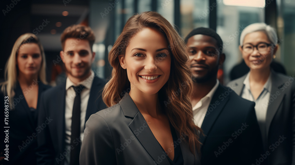 Portrait of business people in the office corridor