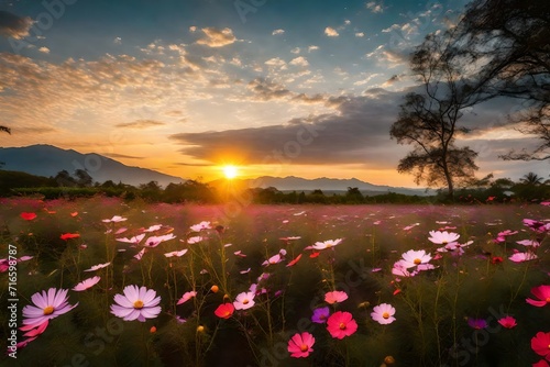 sunset over the flowers covered © Awan Studio