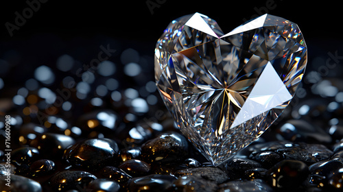 diamond heart on black background copy space. generative ai 