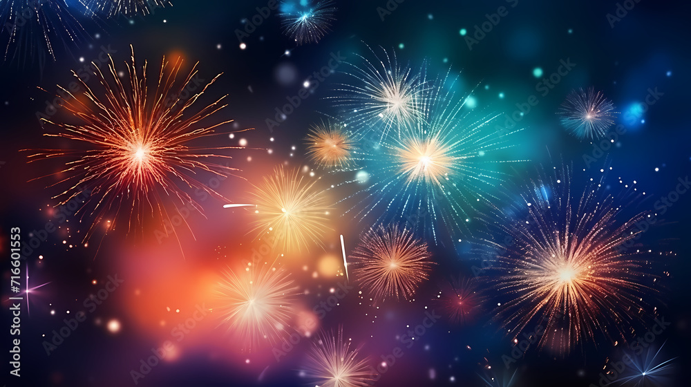 Beautiful creative holiday background with fireworks and sparkles