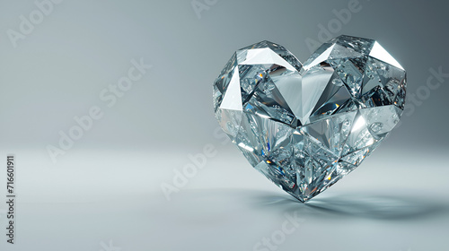 Precious shining heart diamond. Jewelry sparkle gemstone design. Shiny polygonal crystal diamond heart. 3d illustration for valentine  marriage  and wedding concept. generative ai