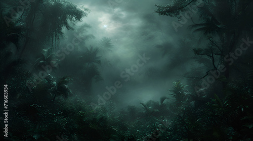 Deep tropical forest in darkness. generative ai