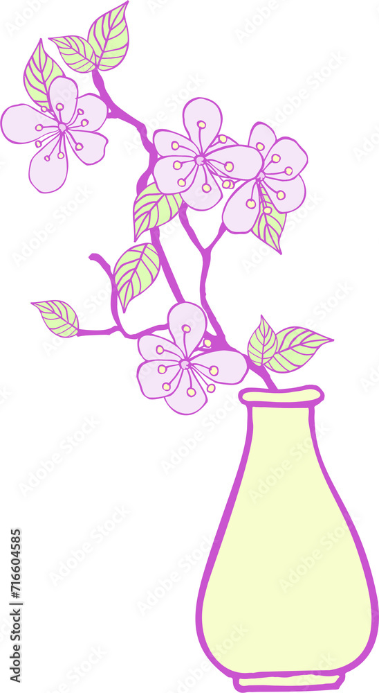 Composition of isolated cartoon, cute flowers, blades of grass, leaves and other graphic elements of bright colors with a lilac outline on a white background. Digital illustration is suitable for scra Composition of isolated cartoon, cute flowers, blades of grass, leaves and other graphic elements of bright colors with a lilac outline on a white background. Digital illustration is suitable for scra