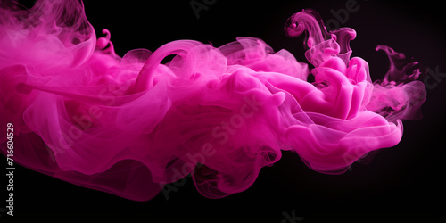  Pink smoke on black ink background, colorful fog,  Misty Pink Magenta and Purple Swirls on Dark Background Artificial smoke pink light in water black background in darkness  photo
