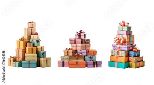 Set of colorful gift boxes isolated on transparent background.
