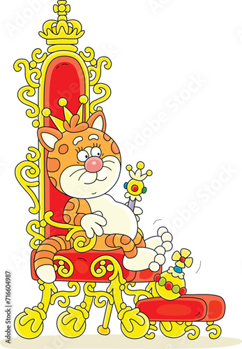 Funny cat king sitting on i...