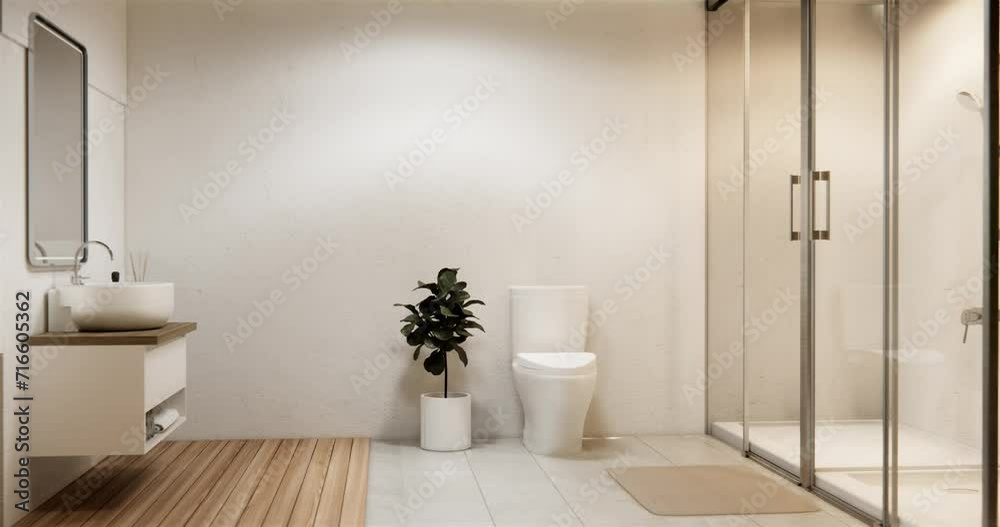 Wooden onsen Japan bathroom modern Onsen minimal style .3D rendering Wooden onsen Japan bathroom modern Onsen minimal style .3D rendering