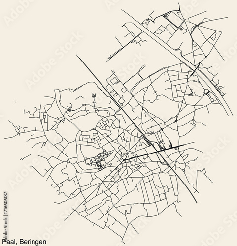 Detailed hand-drawn navigational urban street roads map of the PAAL COMMUNE of the Belgian municipality of BERINGEN, Belgium with vivid road lines and name tag on solid background