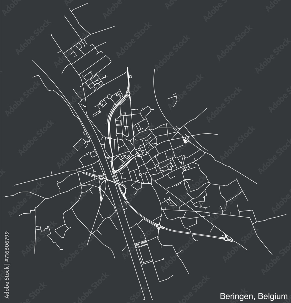 Detailed hand-drawn navigational urban street roads map of the BERINGEN CITY of the Belgian municipality of BERINGEN, Belgium with vivid road lines and name tag on solid background
